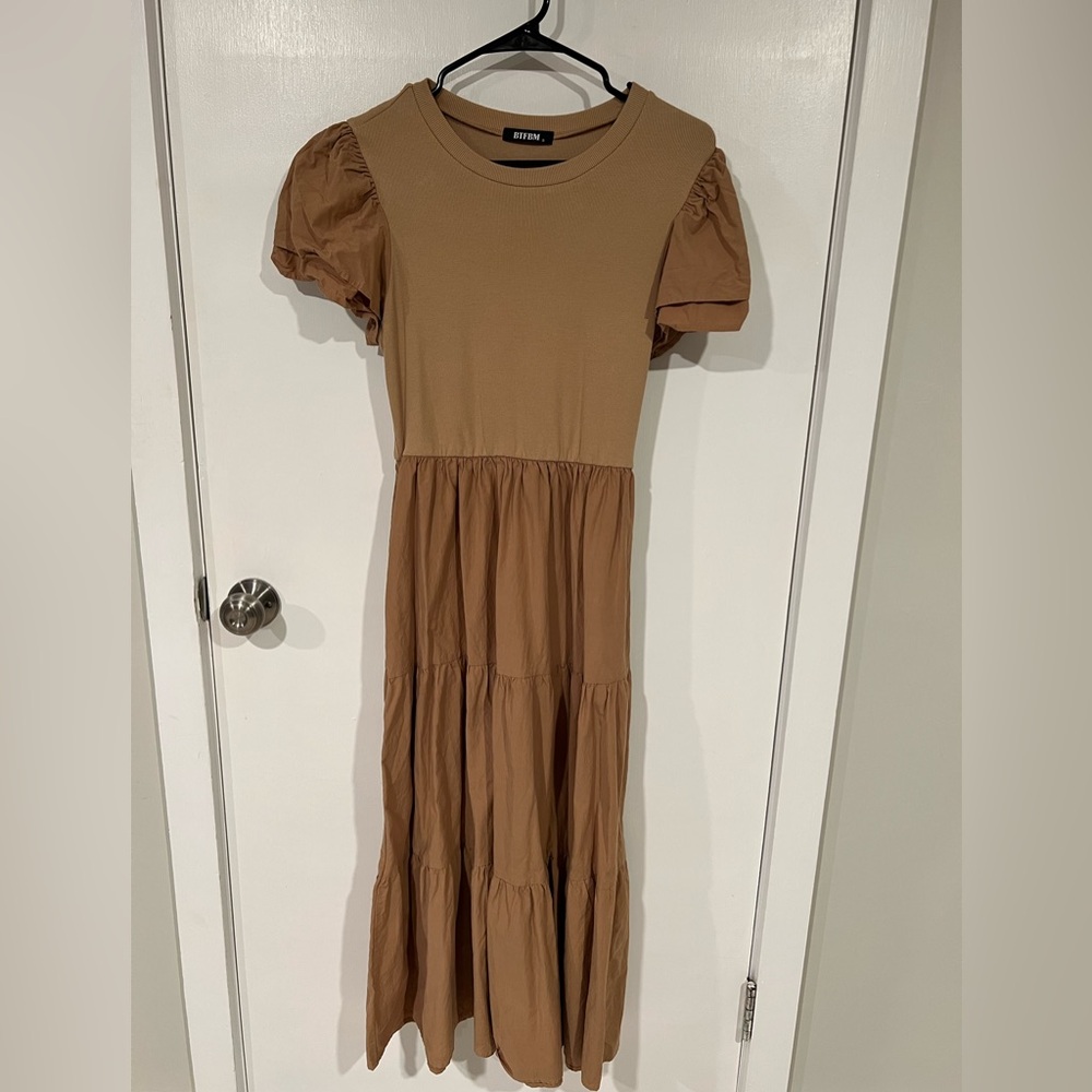 Brown Puff Sleeve Dress